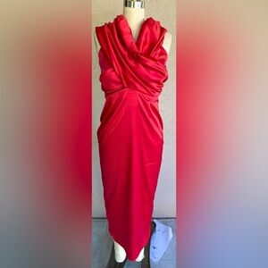 Elegant Red Draped Women's Dress